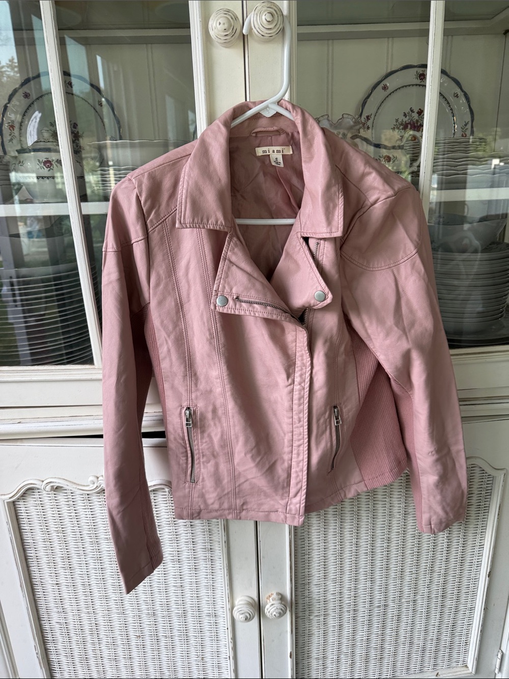 Miami  Blush Pink Faux Leather Moto Jacket small